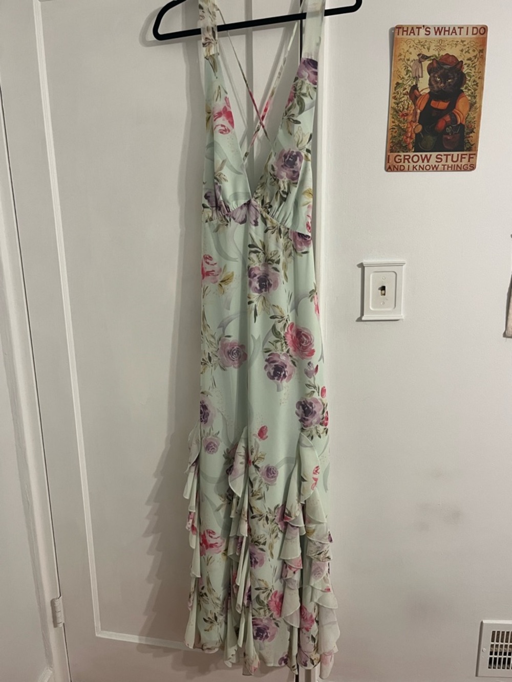 Floral Ruffle V-Neck Maxi Dress - Light Mint Floral